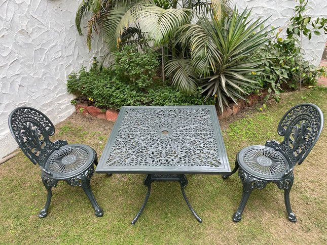 Regalia Outdoor Patio & Garden Furniture - 1 Square Table & 2 Chairs -Grey