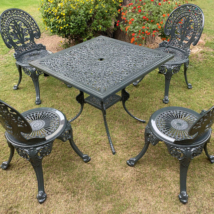 Regalia Outdoor Patio & Garden Furniture - 1 Square Table & 4 Chairs - Grey Color / Glossy Finish