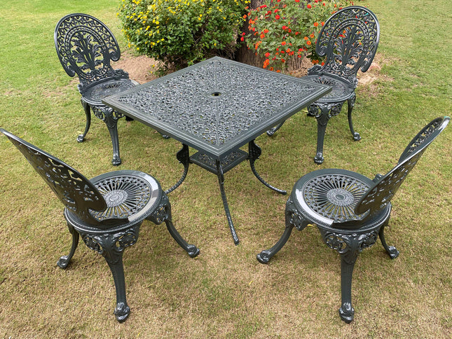 Regalia Outdoor Patio & Garden Furniture - 1 Square Table & 4 Chairs - Grey Color / Glossy Finish