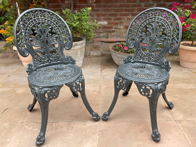 Regalia Cast Aluminum Outdoor Patio & Garden Chair Set - Grey Color / Glossy Finish
