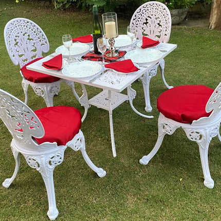 Regalia Outdoor Patio & Garden Furniture - 1 Square Table & 4 Chairs - White Color / Glossy Finish