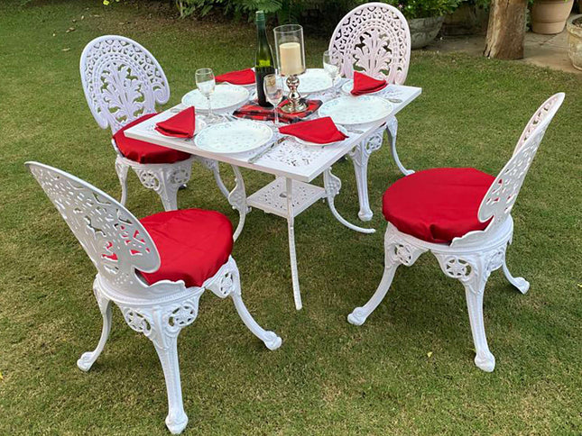 Regalia Outdoor Patio & Garden Furniture - 1 Square Table & 4 Chairs - White Color / Glossy Finish