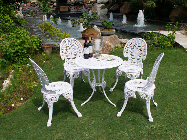 Regalia Outdoor Patio &amp; Garden Furniture Set - 1 Round Table 4 Chairs - White