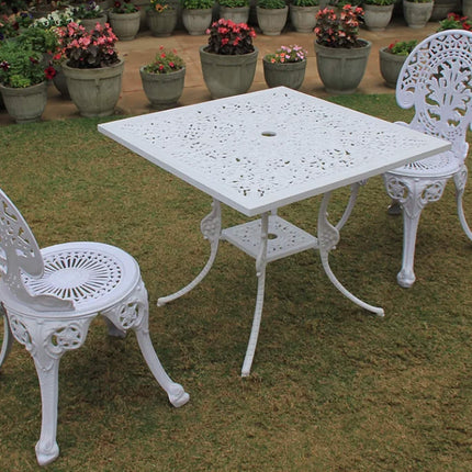 Regalia Outdoor Patio & Garden Furniture - 1 Square Table & 2 Chairs - White Color / Glossy Finish