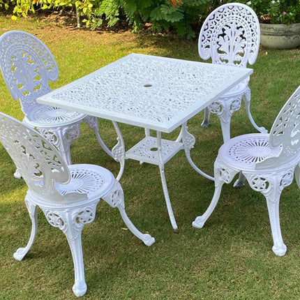 Regalia Outdoor Patio & Garden Furniture - 1 Square Table & 4 Chairs - White Color / Glossy Finish