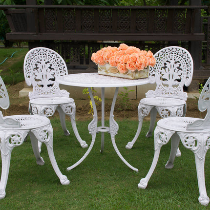 Regalia Outdoor Patio &amp; Garden Furniture Set - 1 Round Table 4 Chairs - White