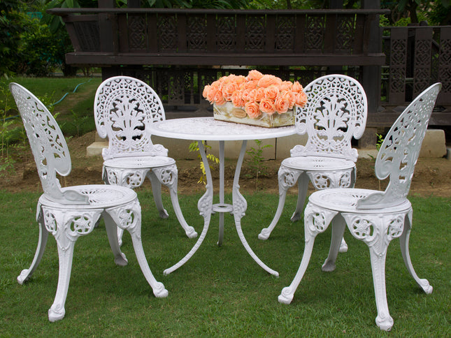 Regalia Outdoor Patio &amp; Garden Furniture Set - 1 Round Table 4 Chairs - White