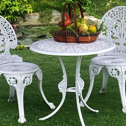 Regalia Outdoor Patio & Garden Furniture - 1 Round Table 2 Chairs - White Color / Glossy Finish