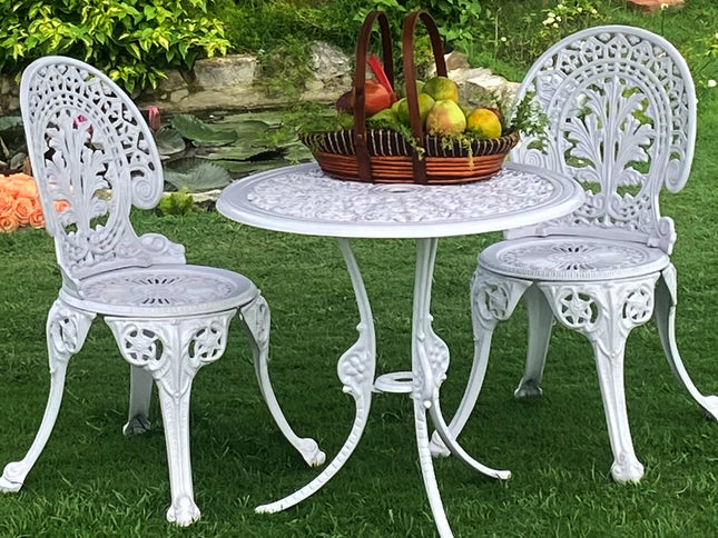 Regalia Outdoor Patio & Garden Furniture - 1 Round Table 2 Chairs - White Color / Glossy Finish