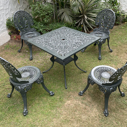 Regalia Outdoor Patio & Garden Furniture - 1 Square Table & 4 Chairs - Grey Color / Glossy Finish