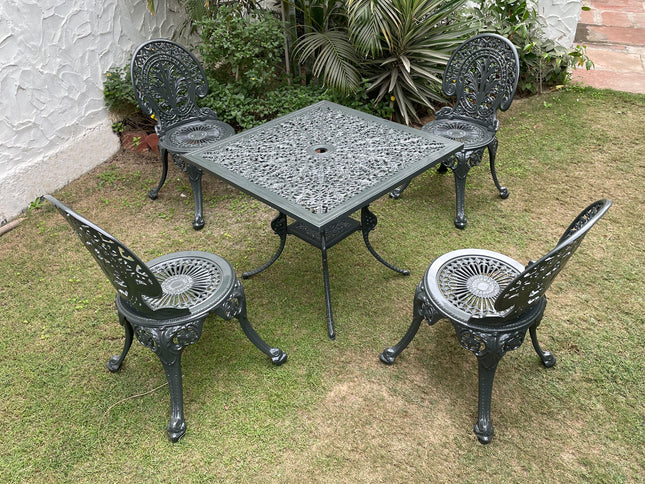 Regalia Outdoor Patio & Garden Furniture - 1 Square Table & 4 Chairs - Grey Color / Glossy Finish