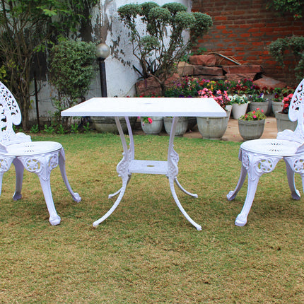Regalia Outdoor Patio & Garden Furniture - 1 Square Table & 2 Chairs - White Color / Glossy Finish