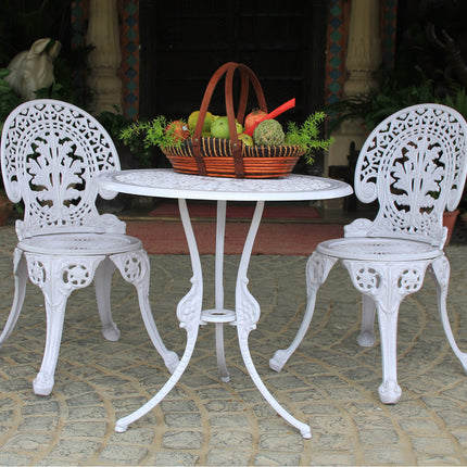 Regalia Outdoor Patio & Garden Furniture - 1 Round Table 2 Chairs - White Color / Glossy Finish