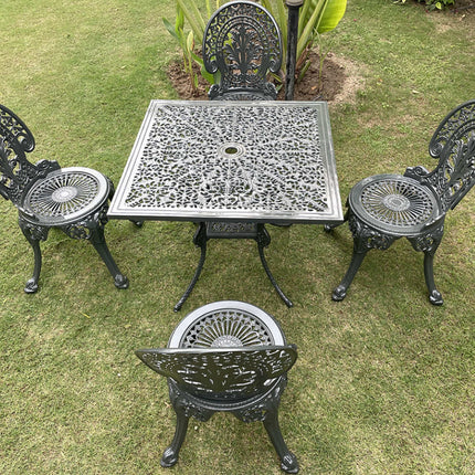 Regalia Outdoor Patio & Garden Furniture - 1 Square Table & 4 Chairs - Grey Color / Glossy Finish