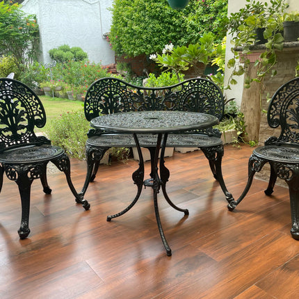 Regalia Outdoor Patio & Garden Furniture - 1 Bench, 2 Chairs & 1 Round Table - Grey Color/Glossy finish