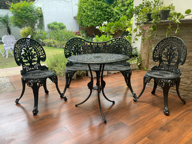 Regalia Outdoor Patio & Garden Furniture - 1 Bench, 2 Chairs & 1 Round Table - Grey Color/Glossy finish
