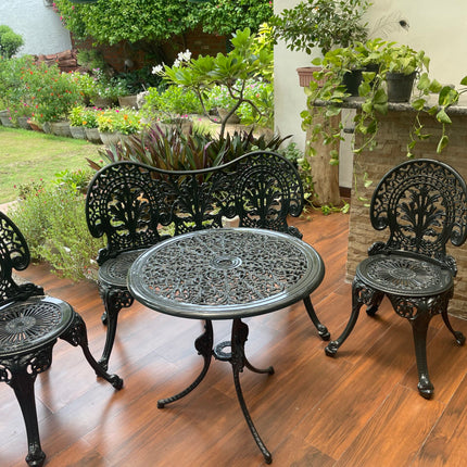 Regalia Outdoor Patio & Garden Furniture - 1 Bench, 2 Chairs & 1 Round Table - Grey Color/Glossy finish