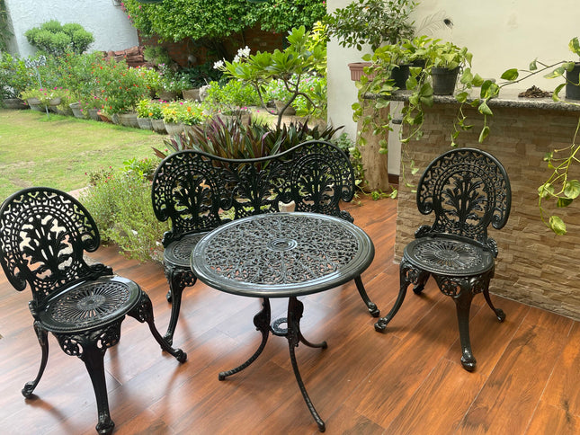Regalia Outdoor Patio & Garden Furniture - 1 Bench, 2 Chairs & 1 Round Table - Grey Color/Glossy finish