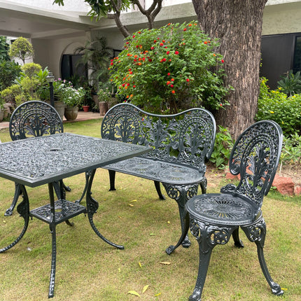 Regalia Outdoor Patio & Garden Furniture - 1 Bench, 2 chairs & 1 Square Table - Grey Color / Glossy Finish