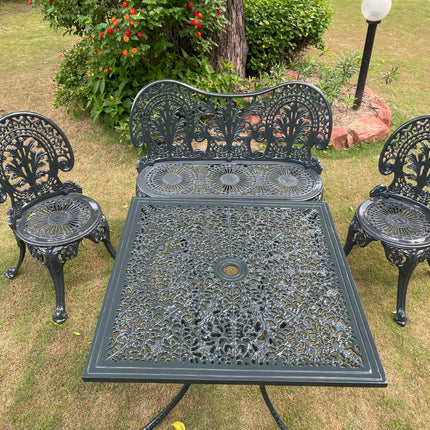Regalia Outdoor Patio & Garden Furniture - 1 Bench, 2 chairs & 1 Square Table - Grey Color / Glossy Finish