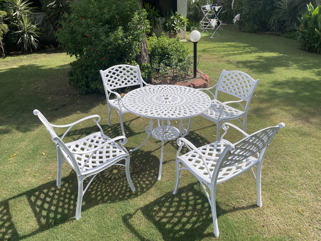 Imperial Outdoor Patio & Garden Furniture Set – 1 Round Table 4 Chairs – White