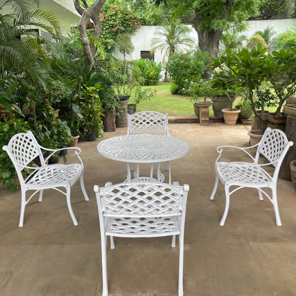 Imperial Outdoor Patio & Garden Furniture Set – 1 Round Table 4 Chairs – White