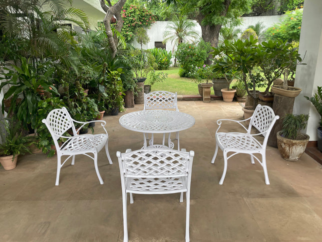 Imperial Outdoor Patio & Garden Furniture Set – 1 Round Table 4 Chairs – White