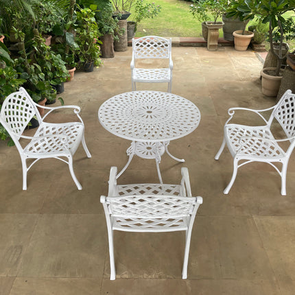 Imperial Outdoor Patio & Garden Furniture Set – 1 Round Table 4 Chairs – White