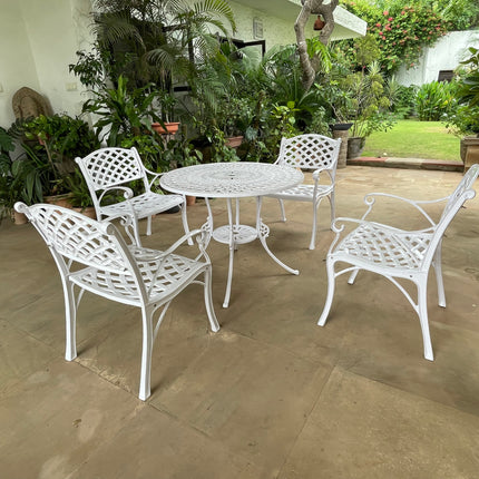 Imperial Outdoor Patio & Garden Furniture Set – 1 Round Table 4 Chairs – White