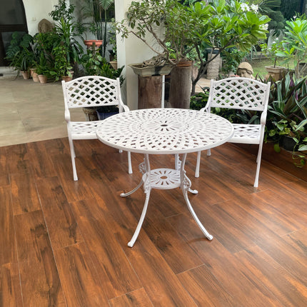 Imperial Outdoor Patio & Garden Furniture – 1 Round Table 2 Chairs – White Color / Glossy Finish