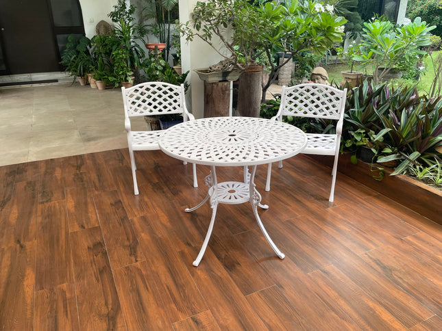 Imperial Outdoor Patio & Garden Furniture – 1 Round Table 2 Chairs – White Color / Glossy Finish