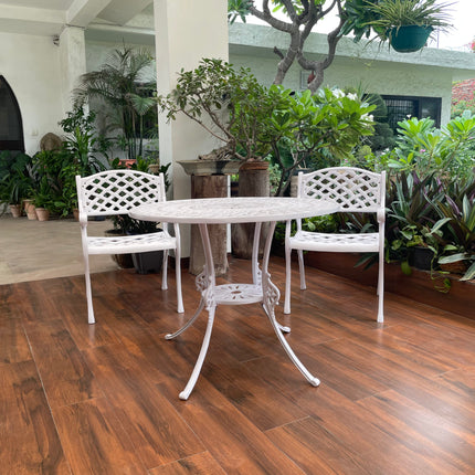 Imperial Outdoor Patio & Garden Furniture – 1 Round Table 2 Chairs – White Color / Glossy Finish