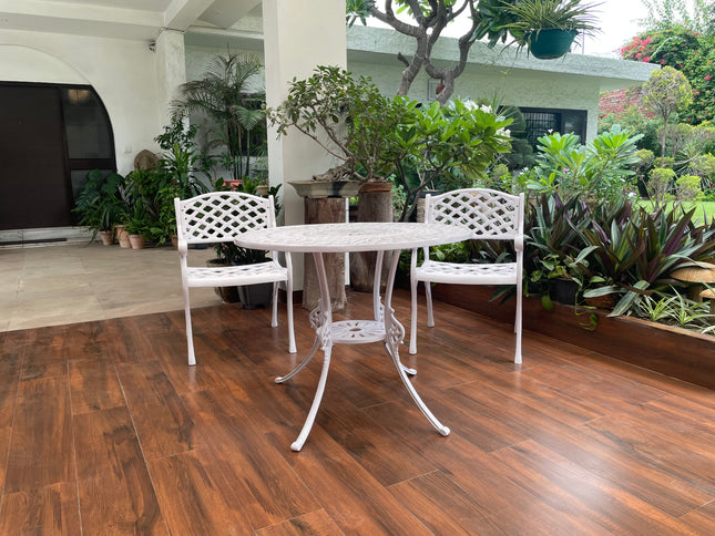 Imperial Outdoor Patio & Garden Furniture – 1 Round Table 2 Chairs – White Color / Glossy Finish