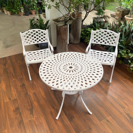 Imperial Outdoor Patio & Garden Furniture – 1 Round Table 2 Chairs – White Color / Glossy Finish