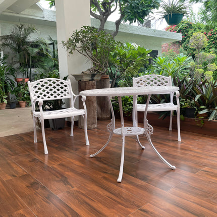 Imperial Outdoor Patio & Garden Furniture – 1 Round Table 2 Chairs – White Color / Glossy Finish
