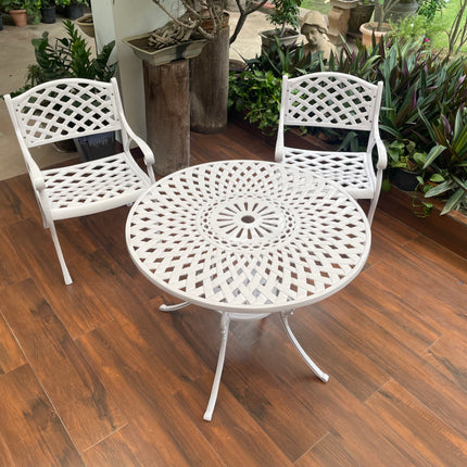 Imperial Outdoor Patio & Garden Furniture – 1 Round Table 2 Chairs – White Color / Glossy Finish