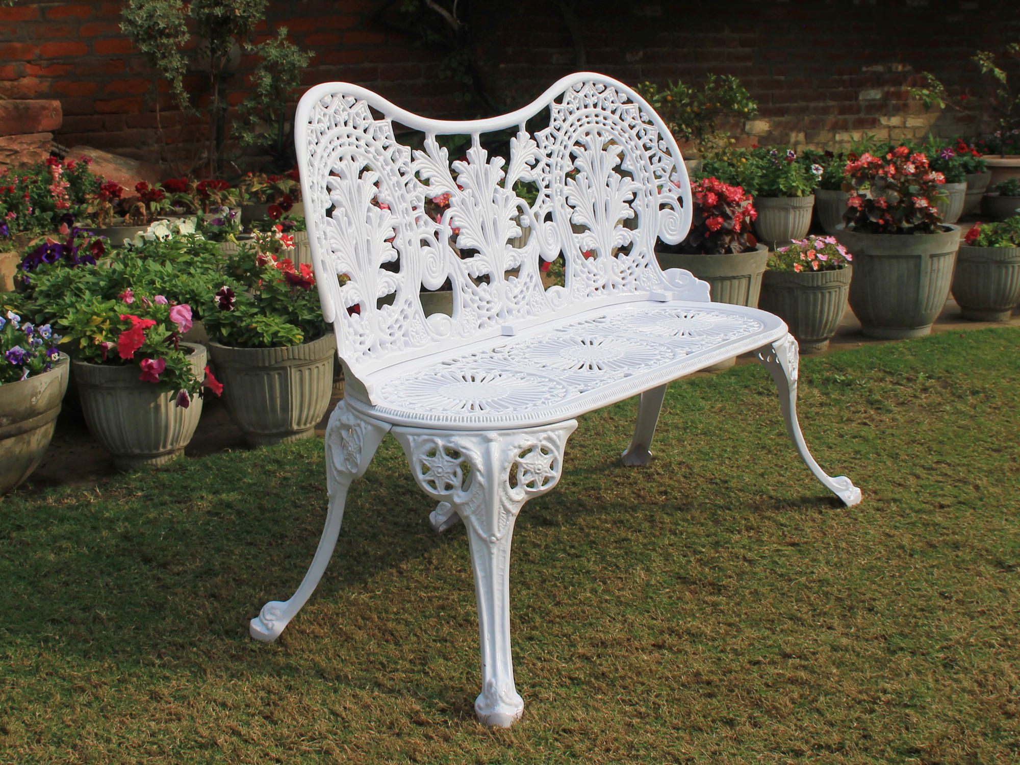 Regalia Outdoor Patio Garden Bench White Color Glossy Finish Art Abode